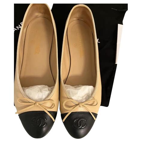 beige and black chanel flats|chanel ballet flats size 42.